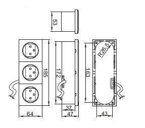 Gniazdo wpuszczane potrójne (3x230V lub 2x230V + 2 USB) - obrazek 15