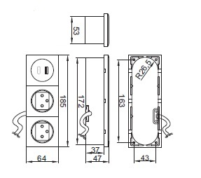 Gniazdo wpuszczane potrójne (3x230V lub 2x230V + 2 USB) - obrazek 16